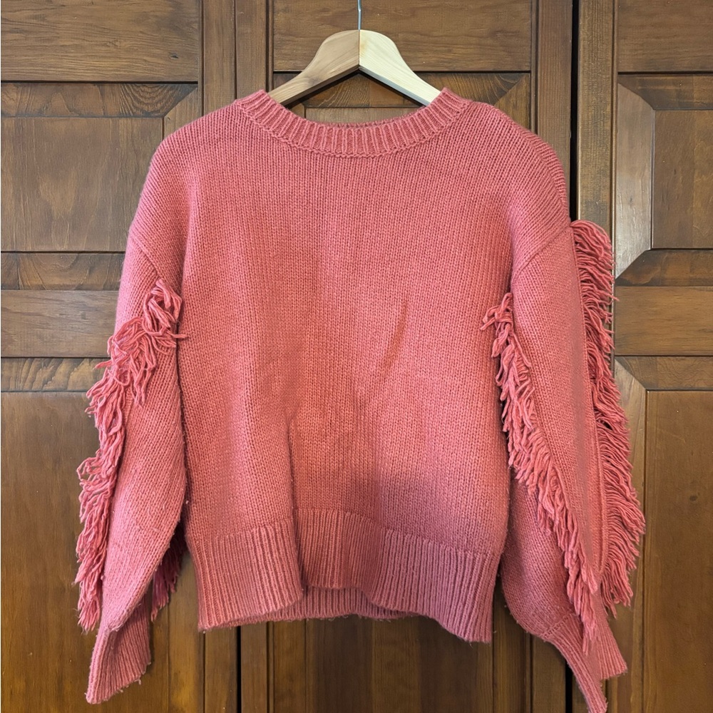 Ann Taylor Coral Fringe Sweater
